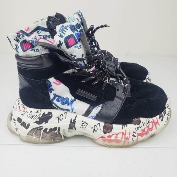 Ruve Shoes - Ruve Black Graffiti Chunky Platform Sneakers